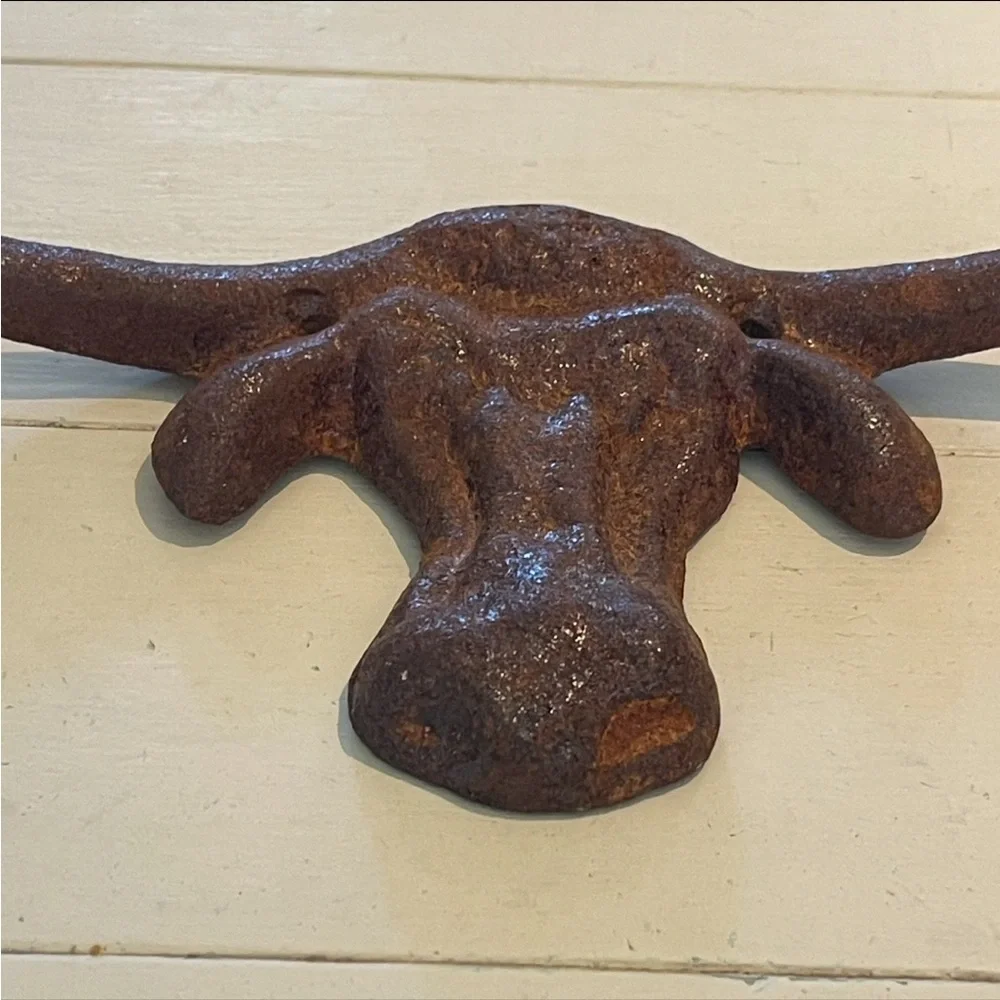 Rustic Brown Cast Iron Longhorn Wall Hat Rack  Decor